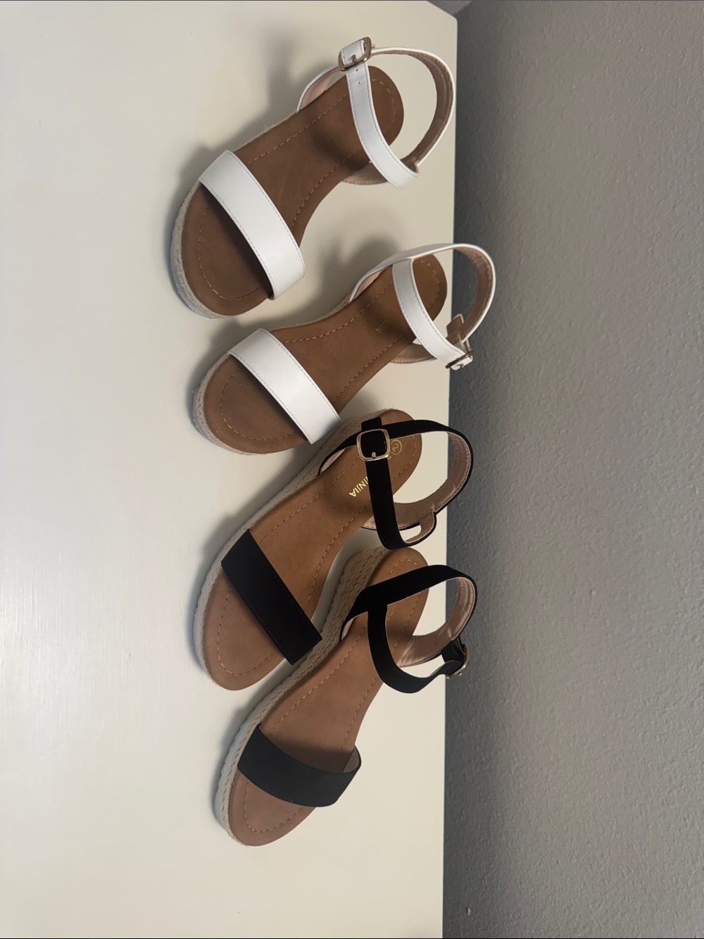 2 pairs of girls ankle strap sandals in White and Black